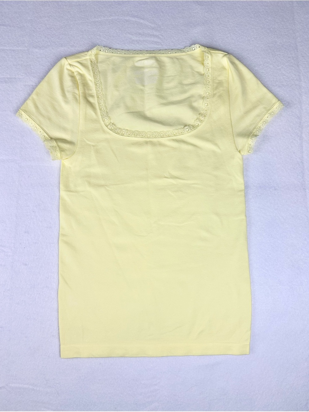 Wild Fable T-shirt Women’s XS Pale Yellow Lace Trimmed Coquette Scoop Neck